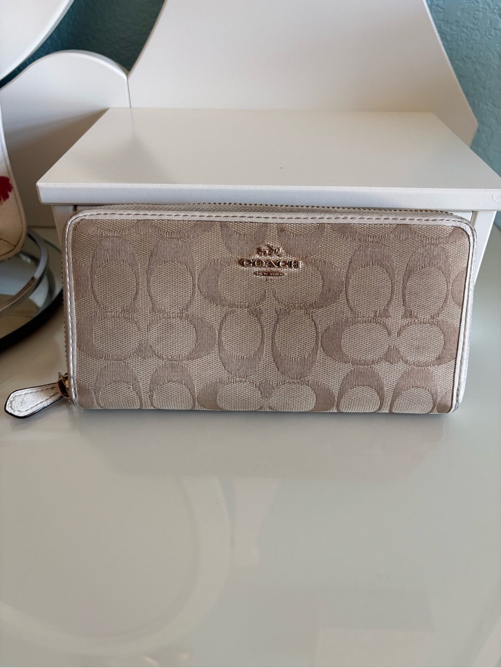 Coach Signature Zip Around Wallet with Gold Logo